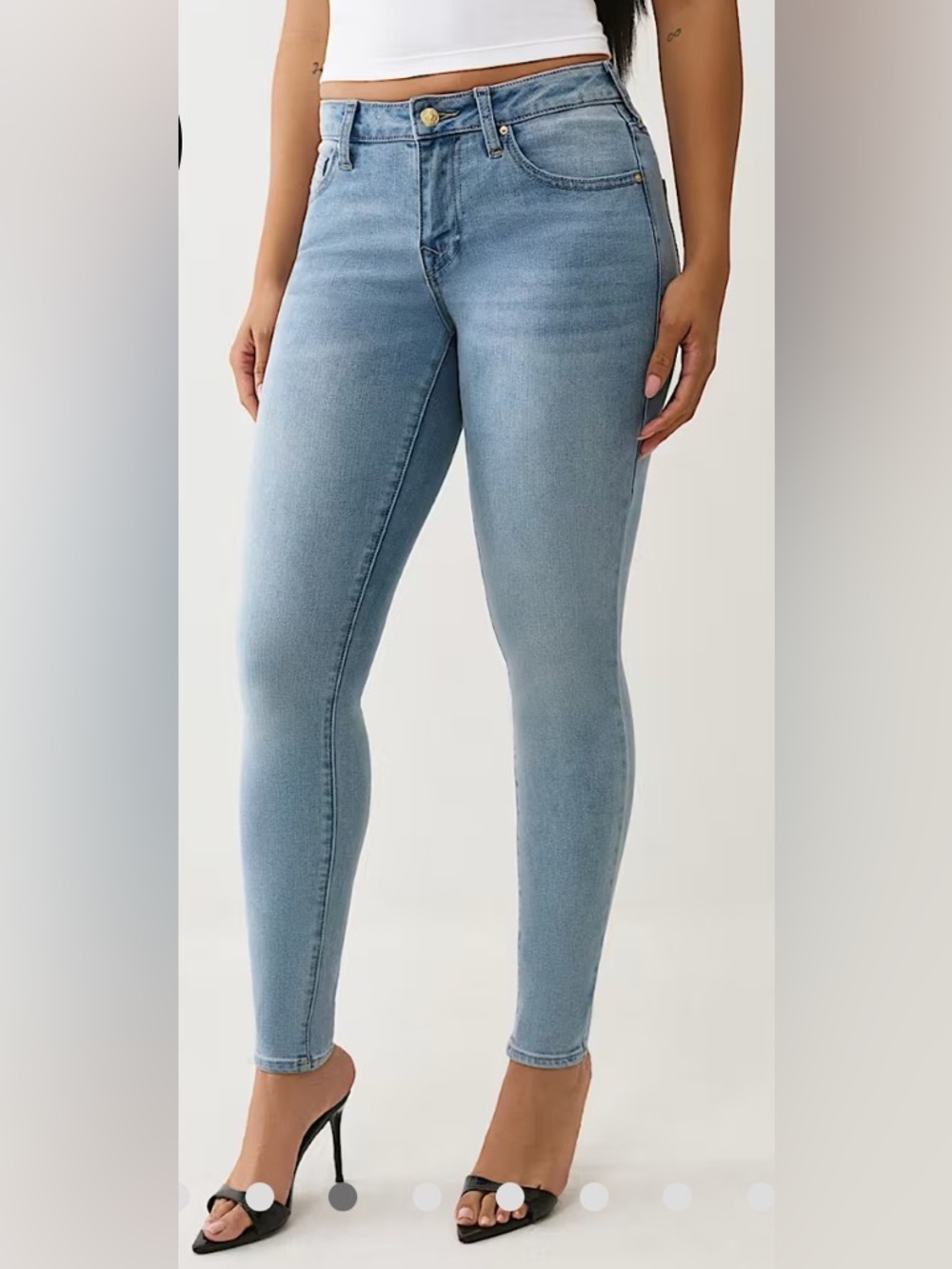 True Religion Light Icy Blue Pine Wash Super Skinny Jeans with Crystals